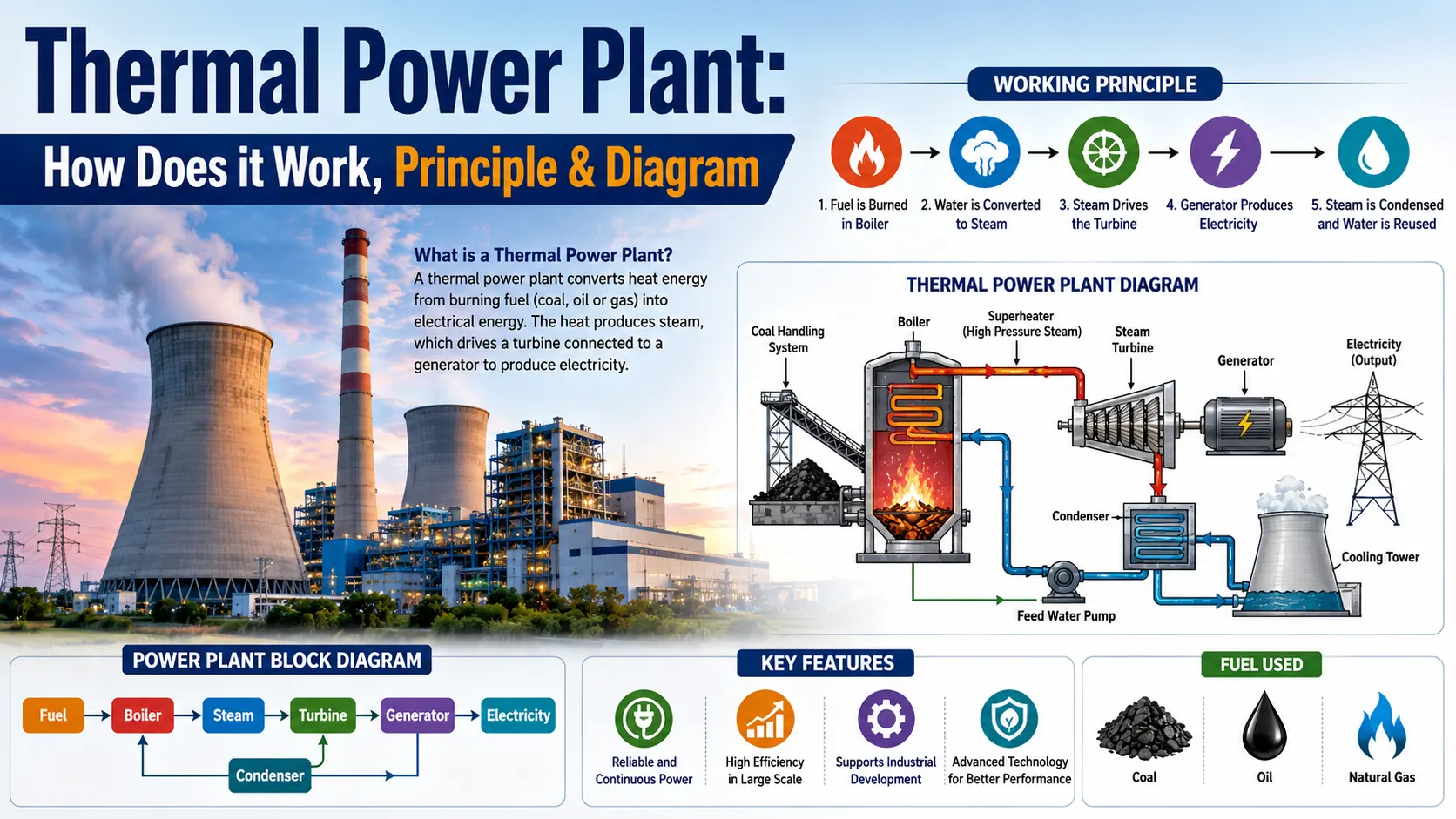 Thermal Power Plant: How Does it Work, Principle & Diagram